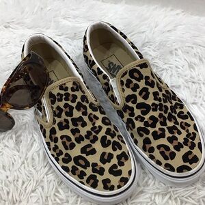 Vans Tan and Black Animal leopard Print velvet Slip-Ons 8